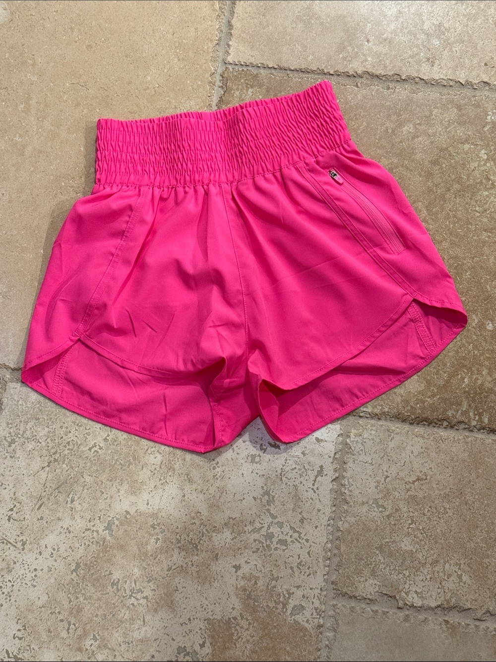 Smocked-Waist Athletic Shorts in Hot Pink